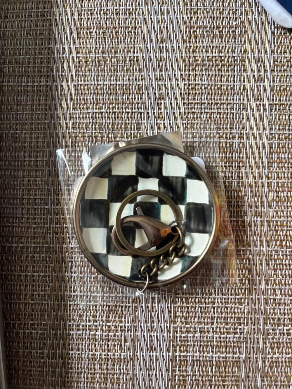 Black and White Mackenzie Childs Check keychain NWT